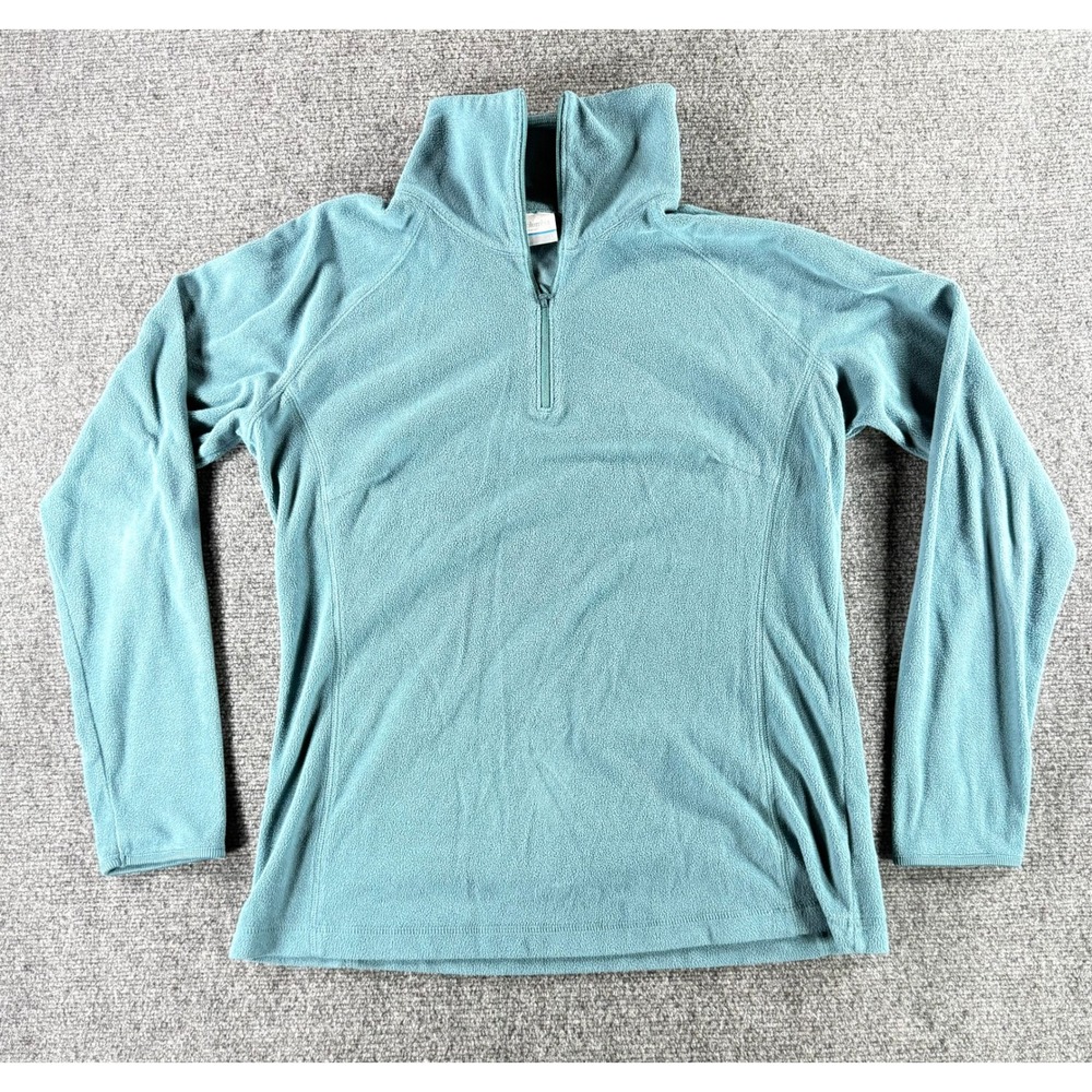 Columbia Womens Teal Blue Quarter Zip Fleece Pullover Mock Neck Sweater Size L